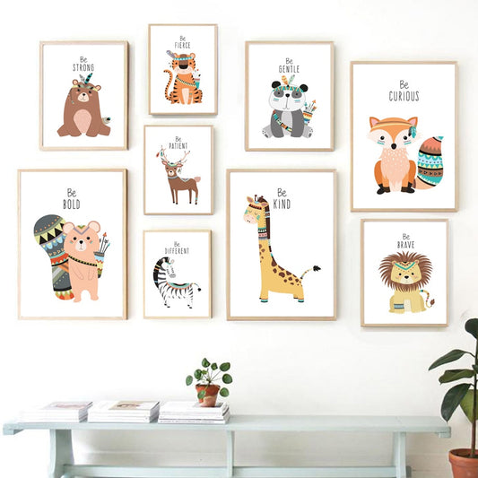 Deer Fox Bear Zebra Panda Owl Lion Wall Art
