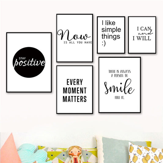 Black White Love Smile Quote Motivational Wall Art