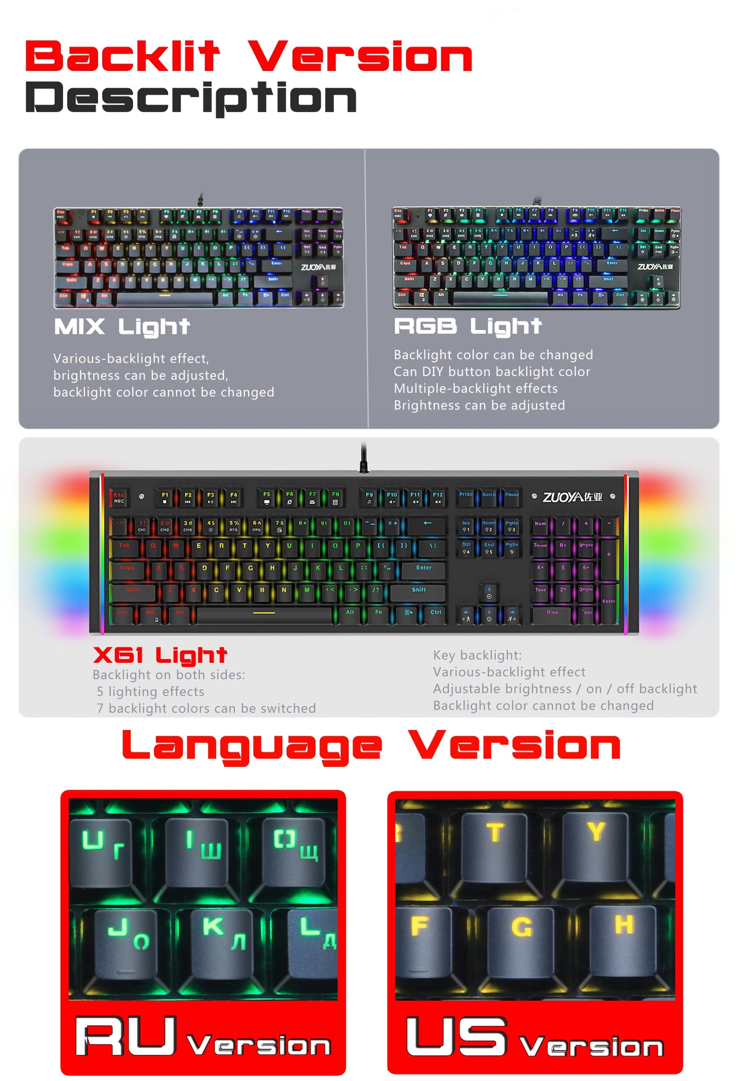Wired Mechanical Gaming Keyboard with Backlit Keys