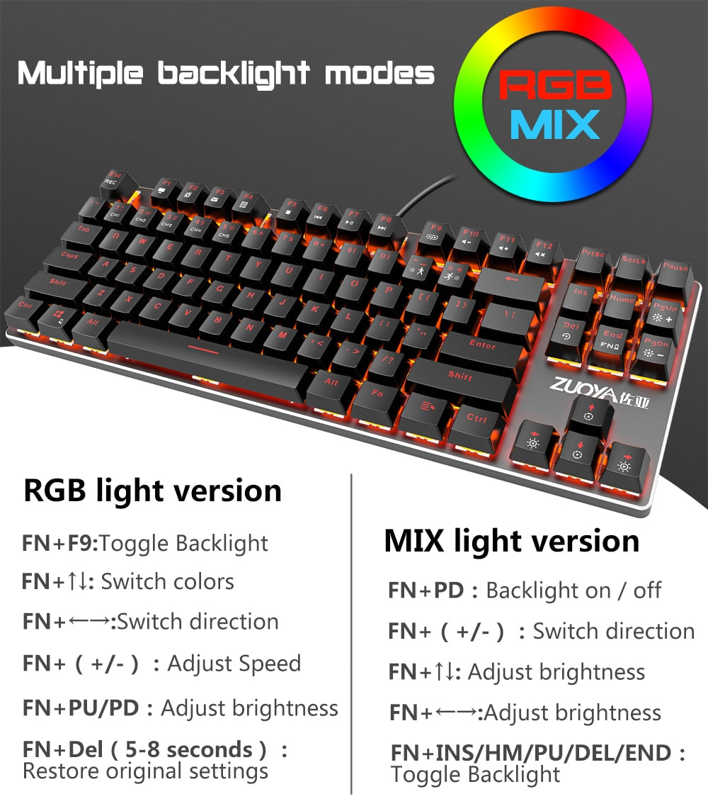 Wired Mechanical Gaming Keyboard with Backlit Keys