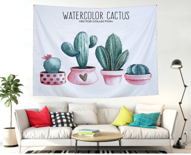 Cactus Watercolor Hanging Wall Tapestries