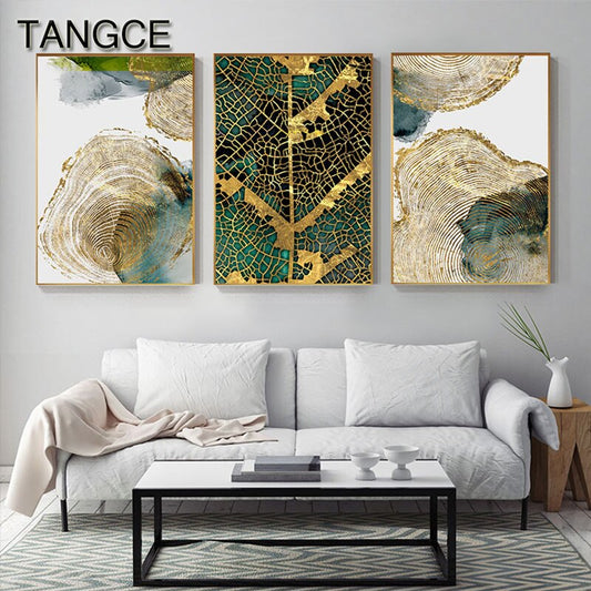 Abstract Golden Leaf Vein Wall Art